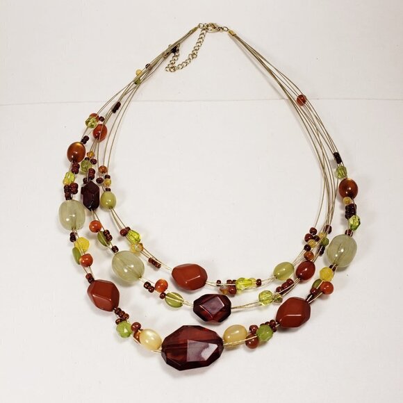 Eye-Catching Gold Tone Layered Illusion Multicolored Beaded Necklace for Women - Picture 5 of 7
